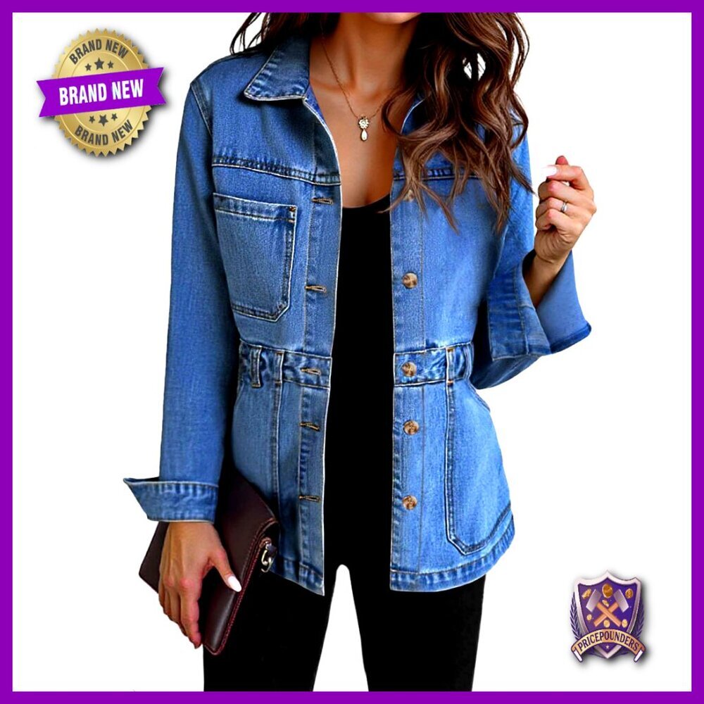 Distressed Denim Jacket Oversized Shacket Button Down Pockets Y2K Chic